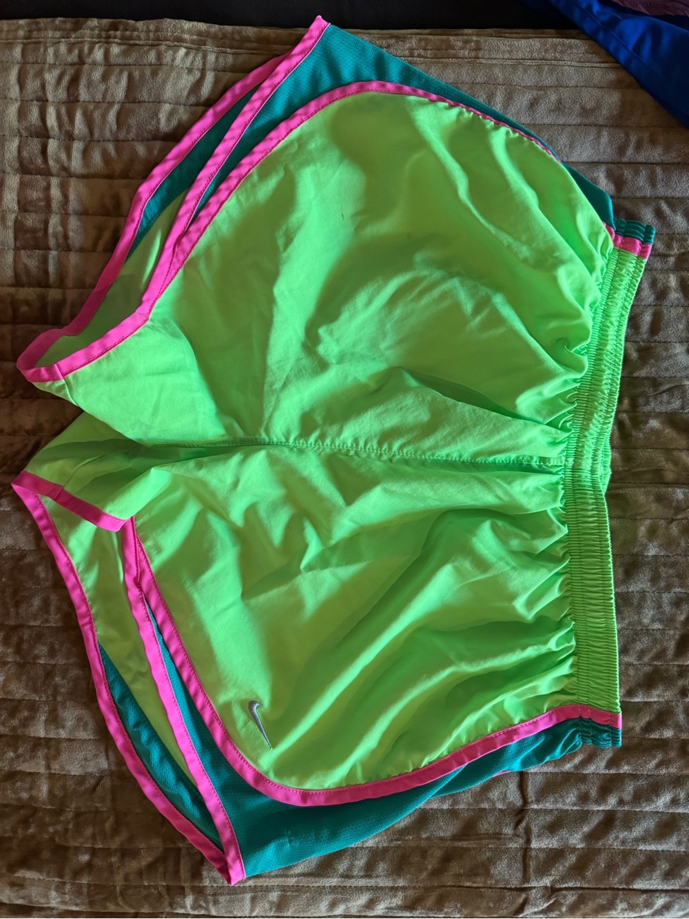 Nike Neon Lime Green Split-Layer Athletic Shorts with Hot Pink Trim